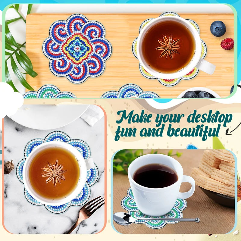 طقم كوasters DIY مزين بالأحجار الكريمة 
