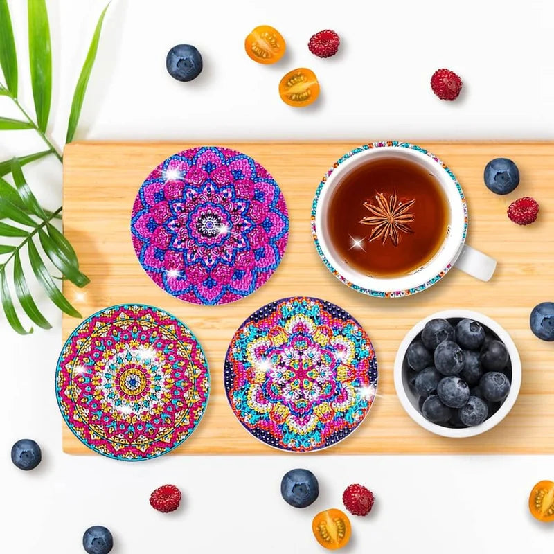 طقم كوasters DIY مزين بالأحجار الكريمة 