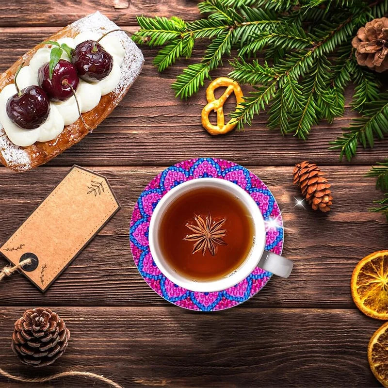 طقم كوasters DIY مزين بالأحجار الكريمة 