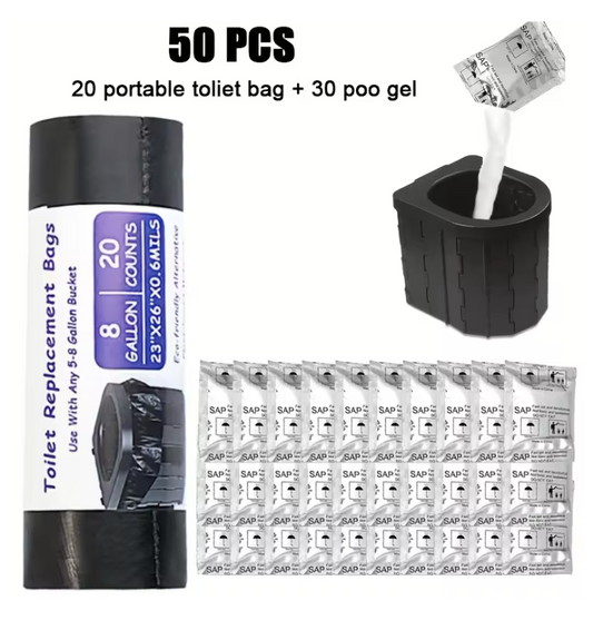 Súprava na dopĺňanie prenosných toaliet — 20 vreciek + 30 absorpčných gélov 