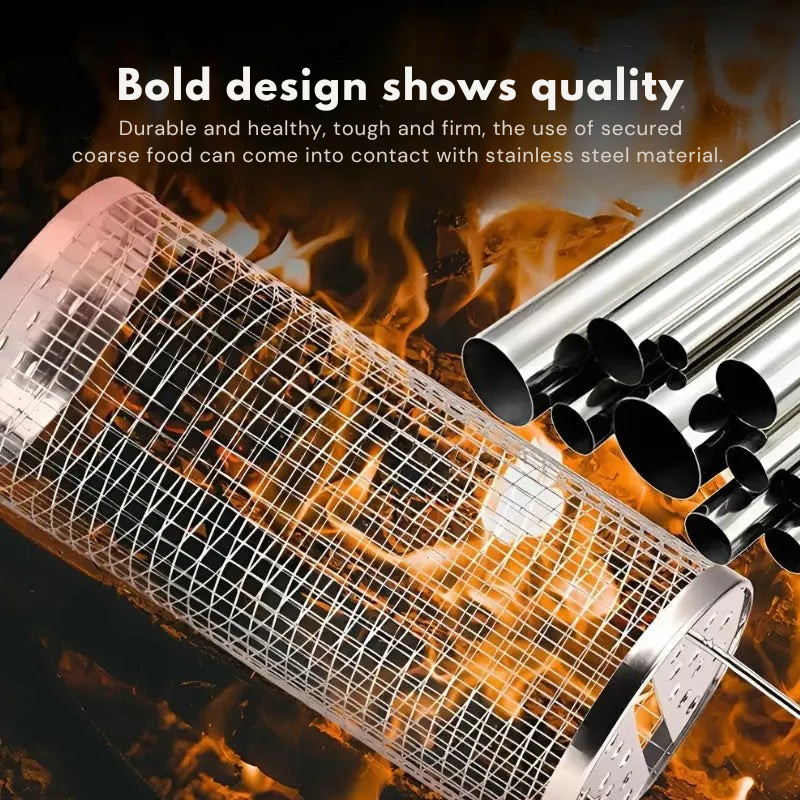Rotating grill basket for effortless even cooking 