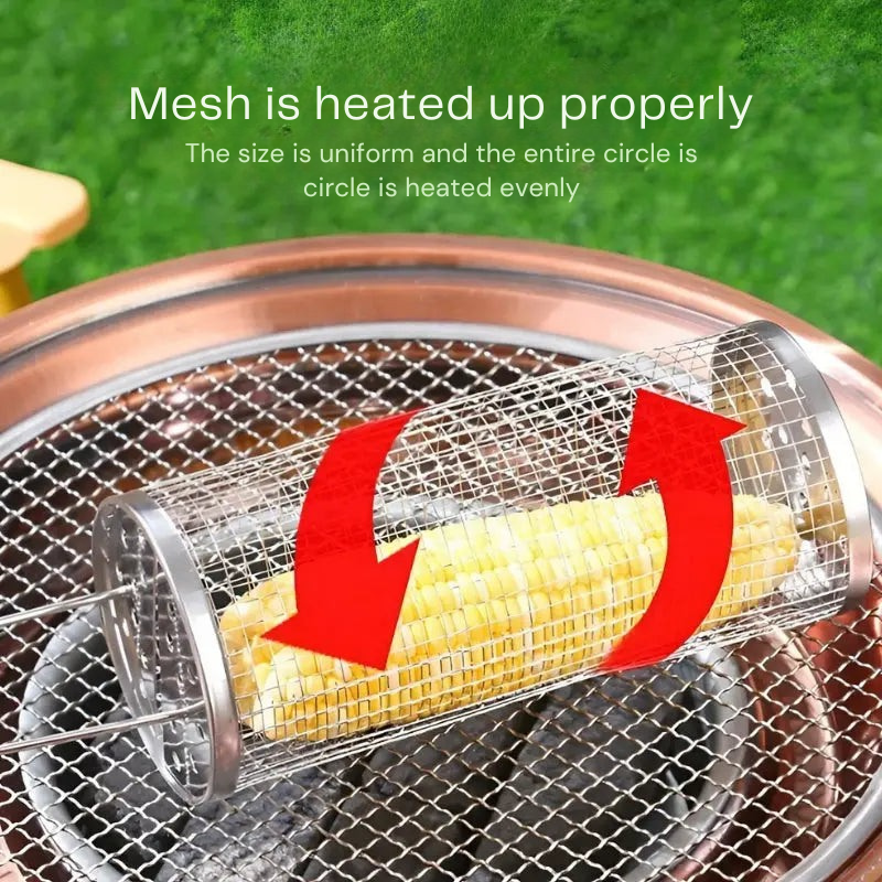 Rotating grill basket for effortless even cooking 